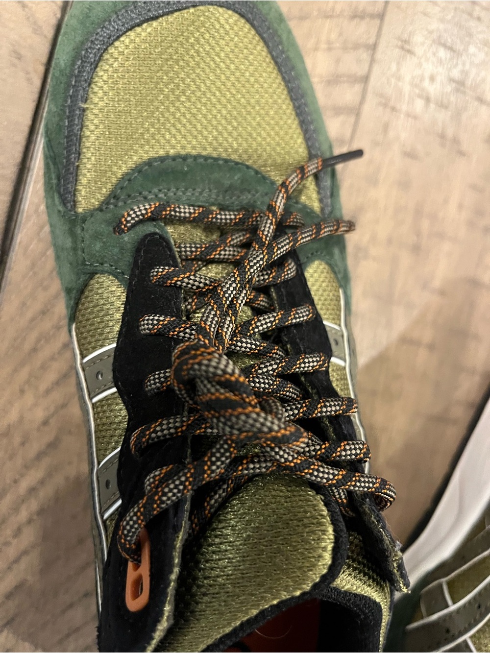 ASICS Olive Green Suede & Mesh Trainer with Orange Accents - Picture 6 of 16